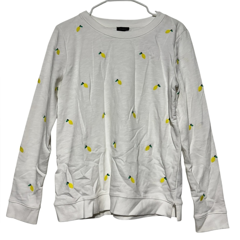 Talbots Fruit Lemon Novelty Print Sweatshirt Size S Embroidered Lounge Spring